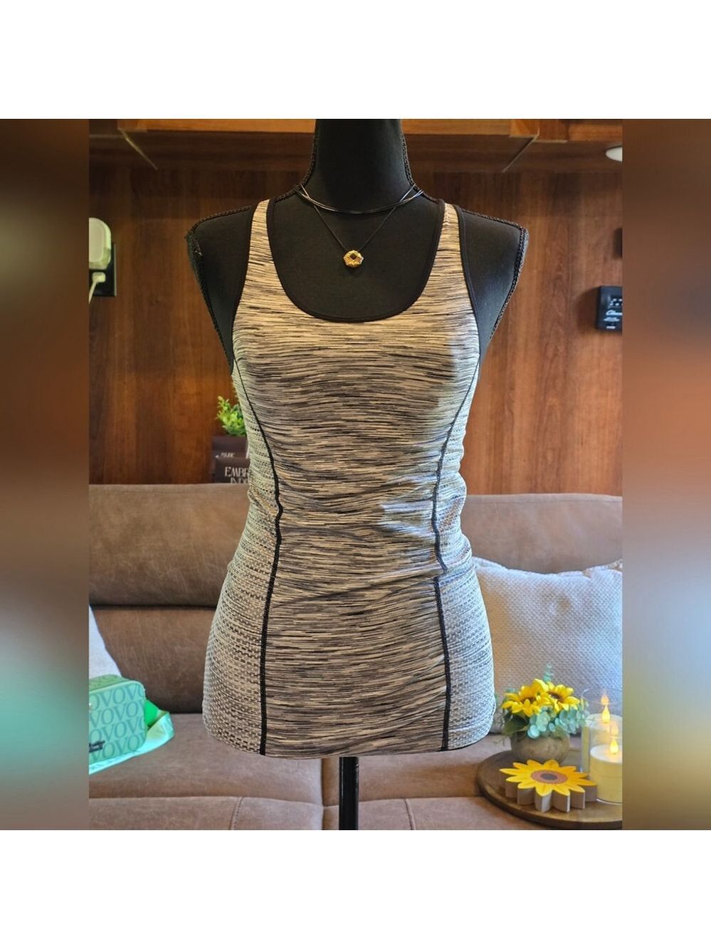 Womens Black and White Sleeveless Workout Top